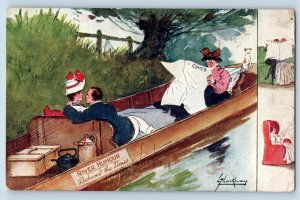 Artist Signed Postcard Romance River Humour Behind The Times Tuck Fargo ND