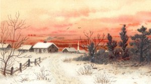 1886 Victorian Christmas Card Lovely Poem Winter Snow Cabin #6Z