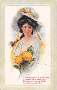 Woman Pink Ribbon Bonnet Business of My Soul Rembering You 1910c postcard