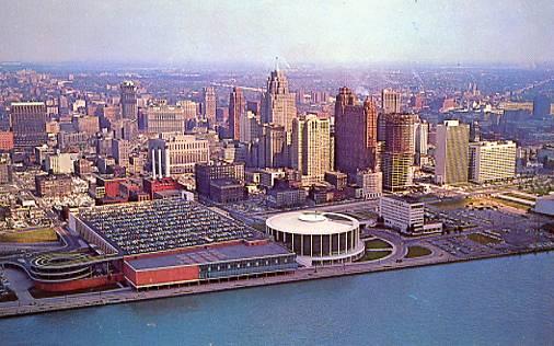 MI - Detroit, Aerial View of Skyline & Civic Center