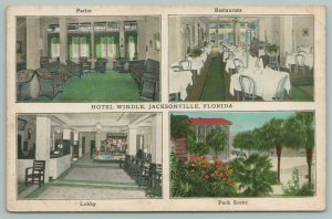 Jacksonville Florida~Hotel Windle~4 Views~Parlor-Restaurant-Lobby-Park~1940s