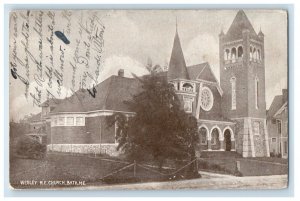 1908 Wesley M.E. Church Street View Bath Maine ME Posted Antique Postcard