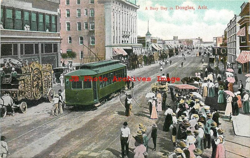 AZ, Douglas, Arizona, Street Scene, Business Section, Trolley 