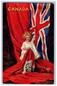 Canada Postcard Little Girl Canadian Flag c1905 Unposted Antique