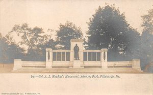 RPPC COL. A. L. HAWKIN'S MONUMENT SCHENLEY PARK PENNSYLVANIA REAL PHOTO POSTCARD