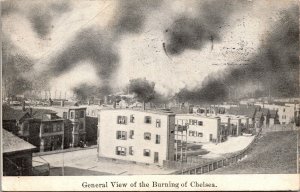 Vtg General View of Burning of Chelsea MA Great Fire 1908 Disaster Postcard