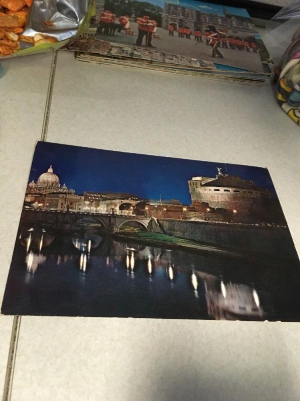 Vtg Postcard: Rome, Castle St Angeleo, and S Peter by night, unposted