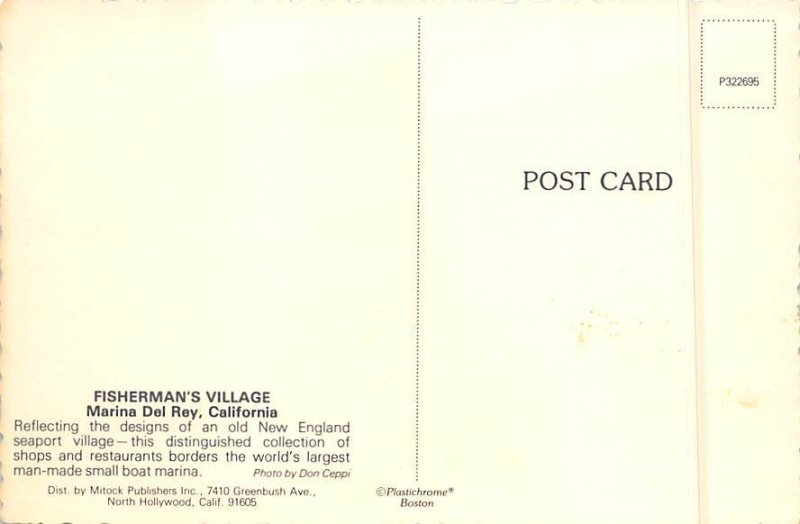 Fishermans' Village Marina Del Rey California Postcard