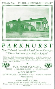 Parkhurst Colonial Inn Streetview Shenandoah Valley Luray Virginia DB Postcard