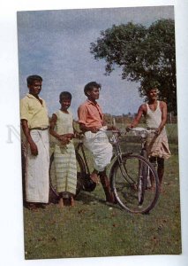 228563 CEYLON youths from Jafina bicycle old russian postcard