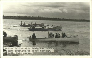 Moose Factory Ontario Native Indian Guides Canoes Duke Real Photo Postcard