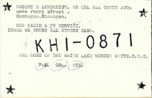 QSL Radio Card From Montague Michigan KHI-0871