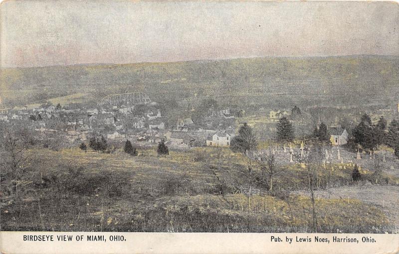 D18/ Miami Ohio Postcard c1910 Birdseye View Homes Bridge Image Noes Harrison