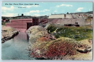 Great Falls Montana MT Postcard New Power Plant Aerial View Creek 1910 Unposted