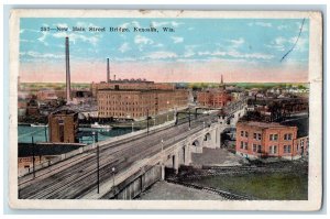 c1920 New Main Street Bridge Buildings Lake Railroad Boats Kenosha WI Postcard 