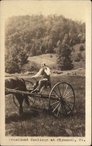 President Calvin Coolidge Farming Plowing Plymouth VT Real Photo Postcard