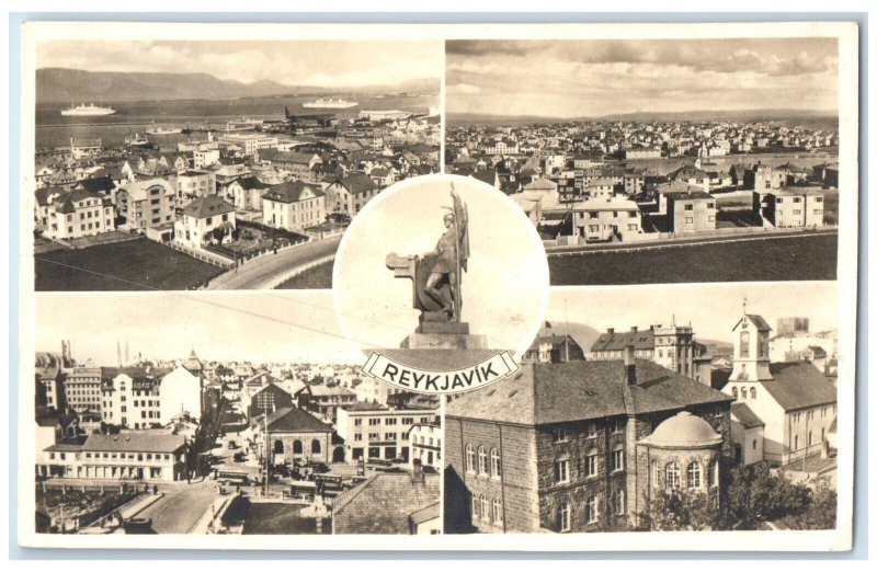 c1940's Reykjavik Multiview of Buildings Iceland Vintage RPPC Photo Postcard