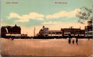 Postcard NJ Atlantic City - Hotel Strand Sea Side Block - coke