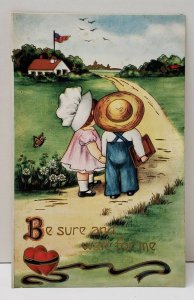 Valentine's Wait for Me Country Children Embossed Gold Gild Postcard B10