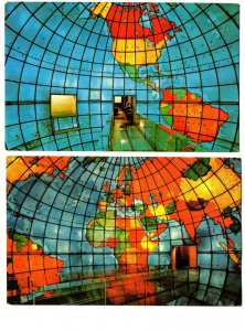 2 Postcards, Mapparium, Map of Western and Eastern Hemispheres