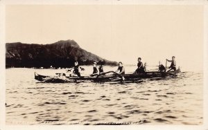 J76/ Honolulu Hawaii RPPC Postcard c1940s Waikiki Surfers Canoe 5