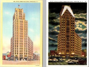 2~Linen Postcards Syracuse, NY New York STATE TOWER BUILDING Day & Night Views