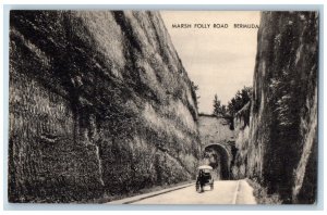 Bermuda Postcard Marsh Folly Road Horse Carriage Walls on the Road c1910