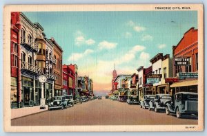 Traverse City Michigan MI Postcard Main Street Business Section 1943 Vintage