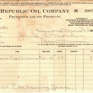 1903 Republic Oil Company Receipt Letterhead Petroleum Products Antique Paper R1