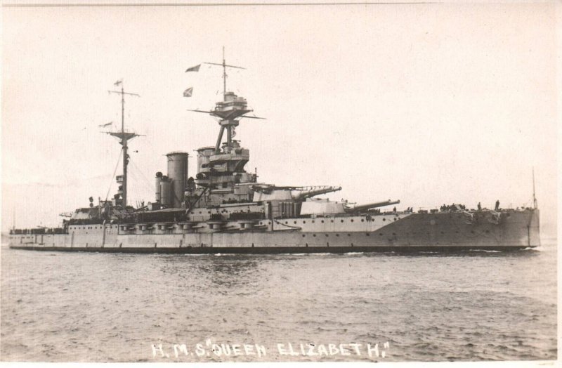 British Royal Navy HMS Queen Elizabeth (2) - RPPC Photo WWI  c1910s