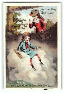 1880s Soap Acme Trade Card Victorian Lautz Bros Why The Foam Is Bringing Him Up! 