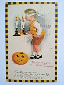 Vintage Halloween Postcard Ellen Clapsaddle Wolf Series 31 Checkered Border 1924