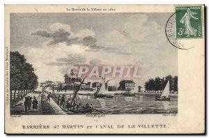 Old Postcard The Basin Barriere St Martin Villette and Canal de la Villette