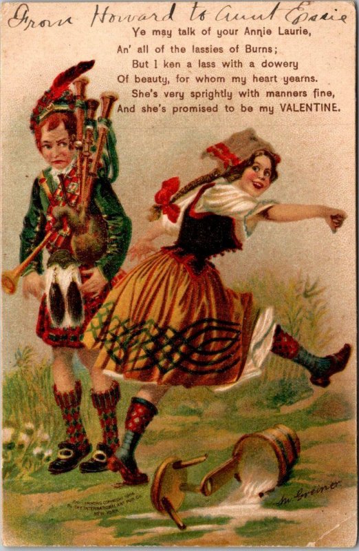 Valentine's Day Scottish Kids Dancing 1909 International Art Publishing