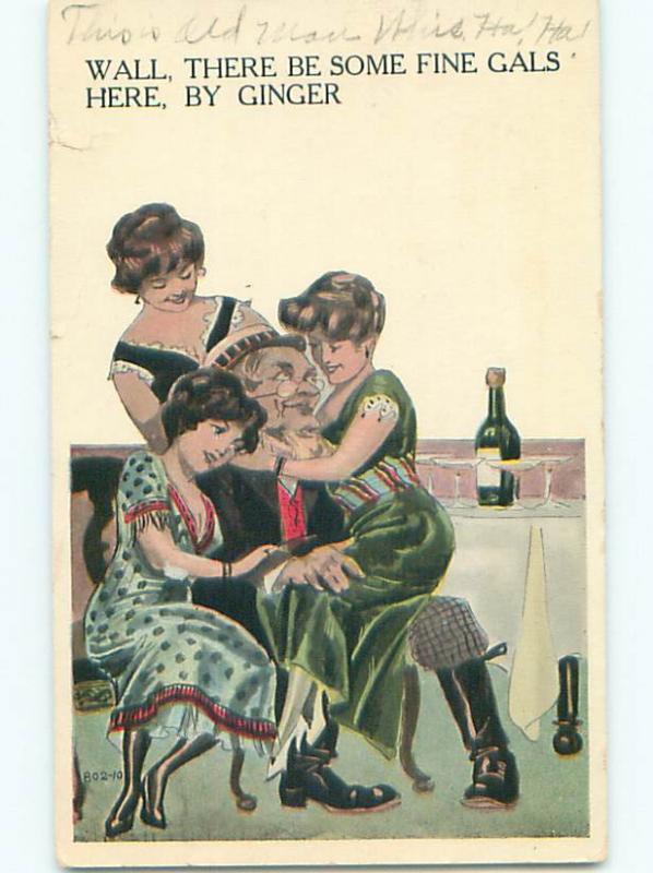 Pre-Linen risque THREE PRETTY GIRLS WITH ONE OLD MAN k7228