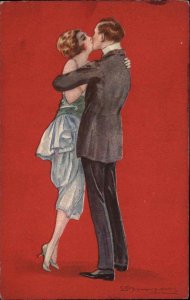 Bompard - Romance Beautiful Woman Kissing Man 562-3 c1920s Postcard