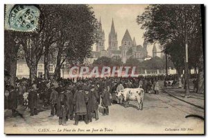 Old Postcard Caen Pare Square a Day Fair Cows Walk TOP