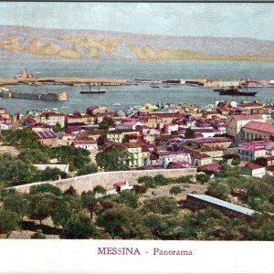 c1910s Messina Italy Panorama Postcard Port Harbor Ships Sicily Alterocca Terni