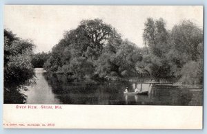 Racine Wisconsin WI Postcard River View Exterior Boat Canoe 1912 Vintage Antique