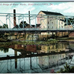 c1910s Marshalltown IA Mill Bridge Water Works Nicest Realistic Litho Photo A201