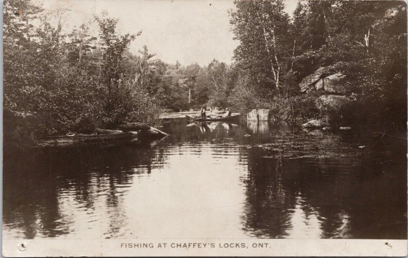 Fishing at Chaffey's Locks Ontario ON Fishermen RPPC Postcard E81 *as is