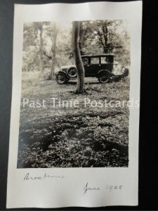 c1928 RP - Old Car Poss 'model T Ford' parked in forest with family picnic