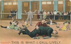 1916 Artist impression People Skating and falling lively Postcard 22-11415