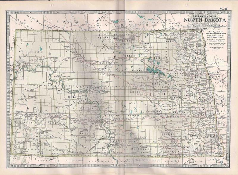 VINTAGE MAP North Dakota c1897 from Century Atlas