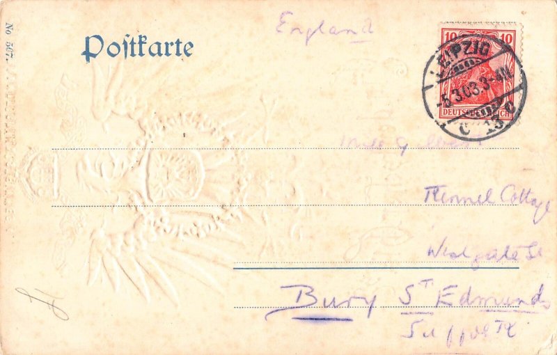 B032 Embossed Coat of Arms 1903 Eagle - Ein deutscher Gruss Germany postcard