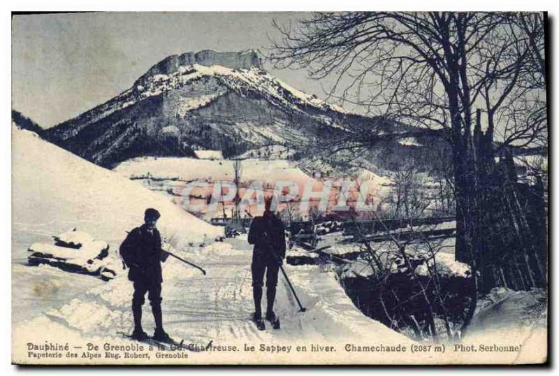 Old Postcard Dauphine in Grenoble Sappey winter skiing