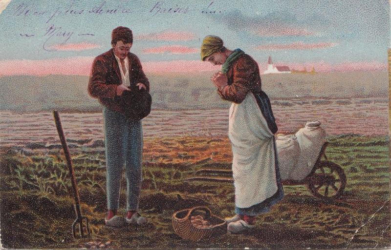 BF33821 peasant praying  painting art front/back scan 