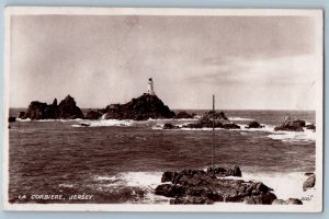 St. Brélade Jersey Postcard La Corbiere Lighthouse Sea View c1940's RPPC Photo