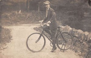 Man Riding Bicycle Real Photo Vintage Postcard AA48779