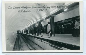 Center Platform Downtown Subway Chicago Illinois Real Photo postcard